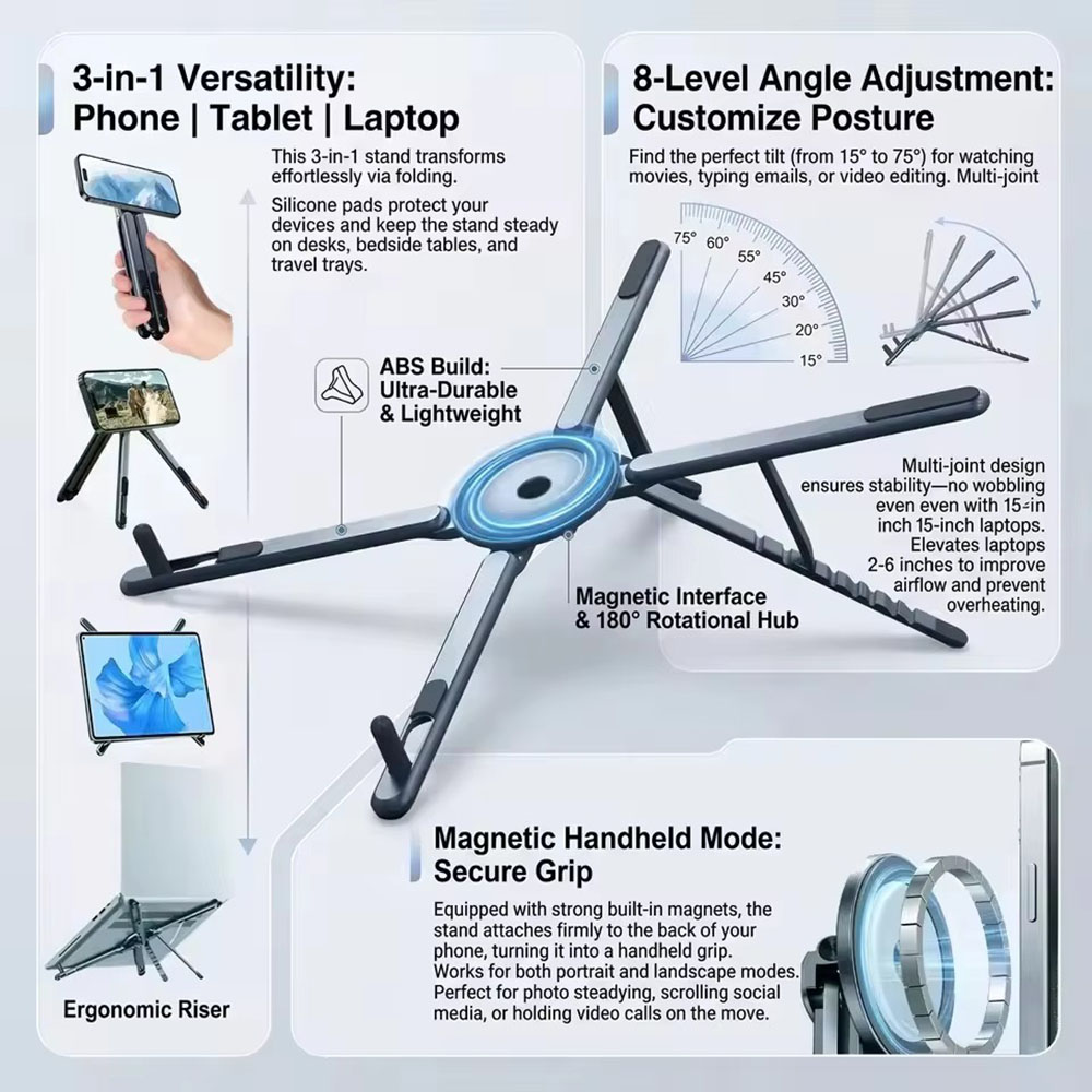 Essential Tablet Accessories - Penyangga Ponsel Magnetik Portabel & Tongkat